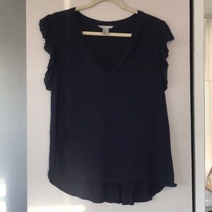 Size L H&M Navy Blouse with Short Ruffle Sleeve
